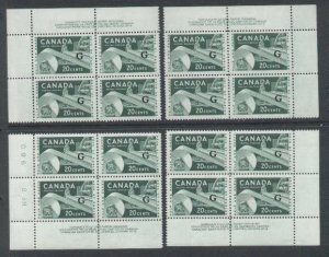 Canada id#4034 - Sc#O45-set of four plate block#2-20c Paper Industry G .Unused