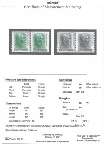 1225 1 cent Andrew Jackson Line Pair Stamp Mint OG NH EGRADED XF-SUPERB 95 XXF