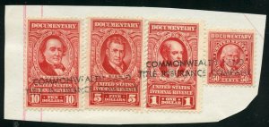 UNITED STATES REVENUEDOCUMENTARY STAMPS USED ON PAPER AS SHOWN