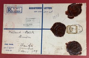 Palestine, 1933 Cover, 13 mils Registered Envelope, 3 Wax Seals, TelAviv - Haifa