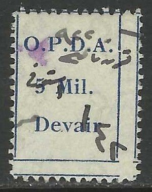 PALESTINE 1924 OPDA DEVAIR 5m Revenue WMK Inverted Bale 99 Used