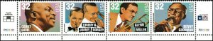 US 3096-3099 3099a Big Band Leaders 32c bottom plate strip P222222 (4) MNH 1996