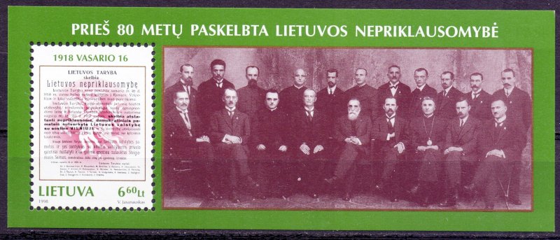 Lithuania. 1998. bl122. Declaration of independence. MNH.