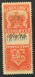 CANADA 1895 QV 25c ELECTRIC LIGHT INSPECTION REVENUE VDM FE1 USED