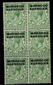 MOROCCO AGENCIES (GB) GV SG55b, ½d green, NH MINT. Cat £138. BLOCK x6