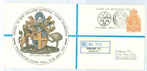 New Zealand  1972 National Stamp Exhibition; registered postal stationery (22c) Welpex National Stamp Exhibition (includes recei