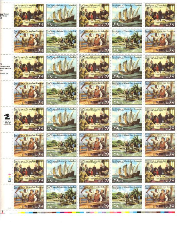 Scott 2620 - 2623 First Voyage of Columbus. MNH. Sheet. Italy Sheet Inc. #02 FVC