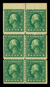 US  1912  Washington  1c green - BOOKLET PANE of 6 - Scott# 405b mint MNH