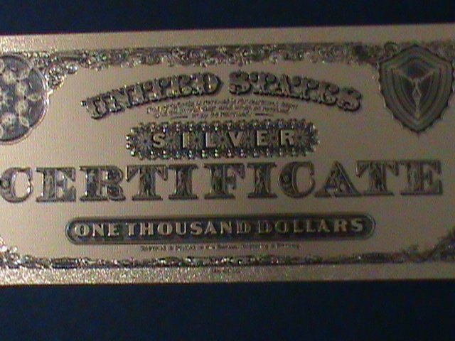 ​UNITED STATES- 24 KARAT GOLD REPLICA $1000 SILVER DOLLARS-VF WITH CERTIFICATE