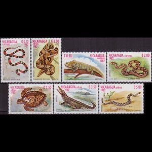 NICARAGUA 1982 - Scott# 1195-7+C1034-7 Reptiles Set of 7 NH