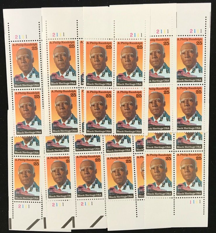 2402   A. Philip Randolph, Black Heritage   25 MNH 25¢ plate blocks  Issued 1989