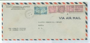 US 701/C20 1937 Commerical Airmail Cover from Calif. to The Philippines Islands, Triple 75c perf 1 /2 ounce rate for Clipper Rat