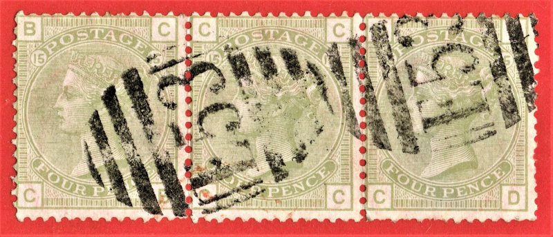 [mag879] 1877 GB used in Port-au-Prince(Haiti) strip of 3 SG#Z45 used abroad