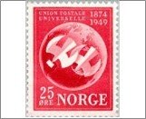 Norway Mint NK 381 Two pigeons & globe 25 Øre Red