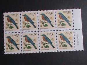 ​UNITED STATES 1990-SC#2478 LOVELY EASTERN BLUE BIRDS MNH  BLOCK-8-VERY FINE