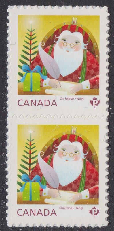 Canada 2798 Christmas Santa 'P' vert pair (2 stamps) MNH 2014