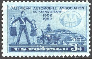 SC#1007 3¢ American Automobile Association Single (1952) MNH
