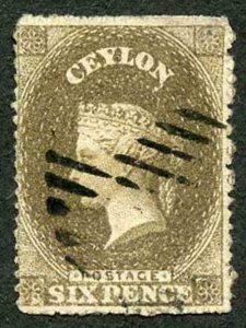 Ceylon SG31b 6d Olive-sepia Wmk Star Rough Perf 14 to 15.5 Cat 120 pounds