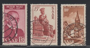 Saar Sc 221, 223, 225 used 1950 issues, 3 cplt sets F-VF