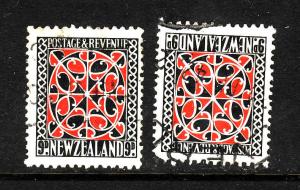 New Zealand-Sc#244-5-used 9p Maori panel-both watermarks-1941-