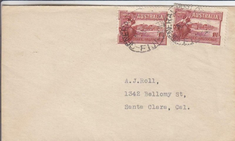 1938, Australia Used in Fiji to Santa Clara, CA (29101)