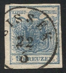 AUSTRIA 1850 9kr Sc 5 HP, SISSEK Croatia postmark/cancel