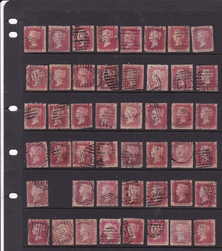 Great Britain some QV 1d reds plates 97-146