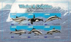 Liberia  2010 - Whales and Dolphins - Sheet of 6 Stamps - Scott #2646 - MNH