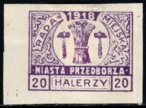 1918 Poland Cinderella 20 Halerzy Local Issue Revenue Przedborz City Council