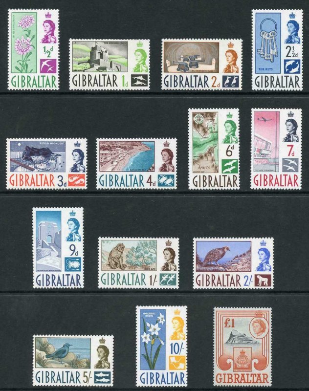 Gibraltar SG160/73 Set Fresh 10/- and one pound U/M others M/M