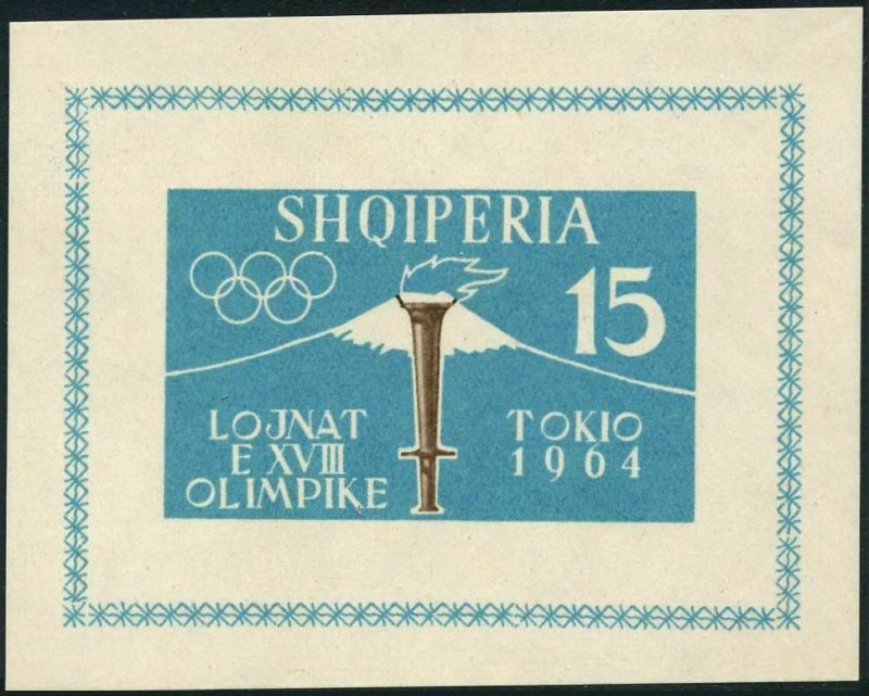 Albania 616-620,620a imperf,MNH.Michel 657B-661B,Bl.8B. Olympics Tokyo-1964.