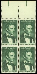 US Sc 1113 VF/MNH BLOCK - 1959 1¢ Beardless Lincoln - Nicely Centered - Fresh