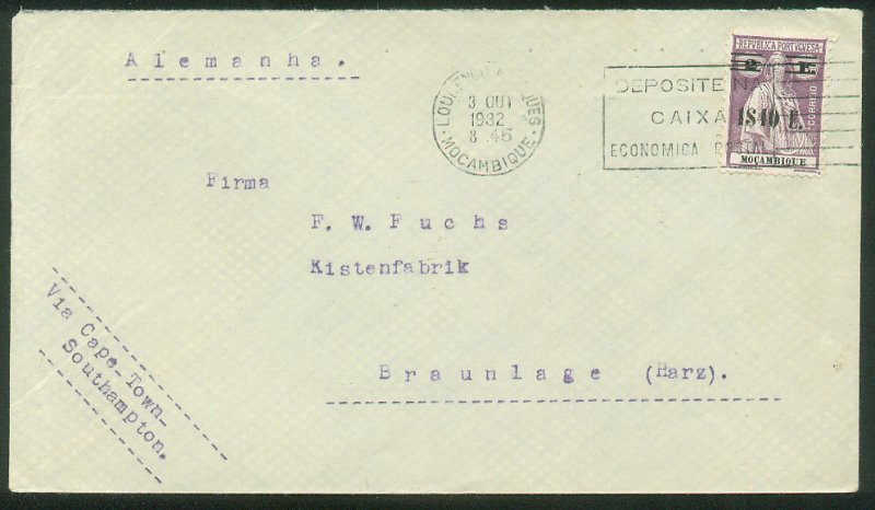 MOZAMBIQUE 250, 1.40e ON 2e ON COVER TO GERMANY F-VF (43)