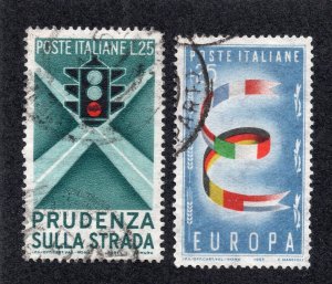 Italy 1957 Safe Driving & Europa Issues, Scott 725-726 used, value = 50c