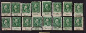 1917 Washington 1c Sc 498 MH/NH lot of plate number singles Hebert CV $48 (L31