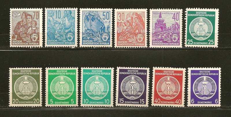 Germany DDR Collection of 12 Different Type A43 & Type O1 Stamps MNH