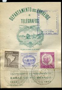 Brazil 1945 card Centenary issue Special cancel Telegraph Rio De Janeiro 7036