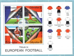 GIBRALTAR, SCOTT #836A,  MNH SOUVENIR SHEET OF 4, 2000 SOCCER