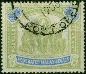 Fed of Malay States 1900 $5 Green & Pale Ultramarine SG25a Ave Fiscal Used