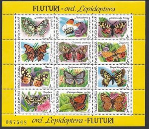 Romania, #3696-07 MNH pane of 12, butterflies