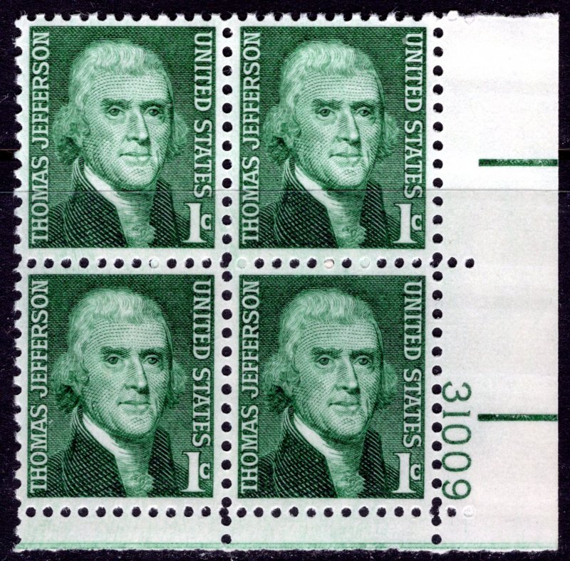 1278 MNH LR PB(4) Thomas Jefferson, sheet format, tagged
