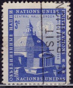 United Nations, 1958, Central Hall, Westminster, 3c, sc#61, used