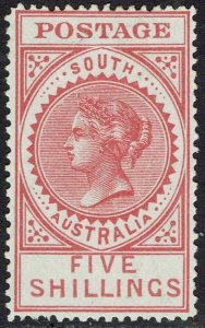 SOUTH AUSTRALIA 1906 QV THICK POSTAGE 5/- WMK CROWN/A