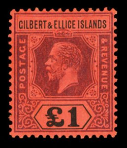 Gilbert and Ellice Islands #26 (SG 24) Cat£550, 1912-24 George V, £1 violet...