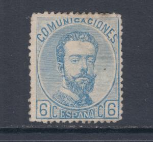 Spain Sc 179 MNG. 1872 6c blue King Amadeo, almost VF appearing