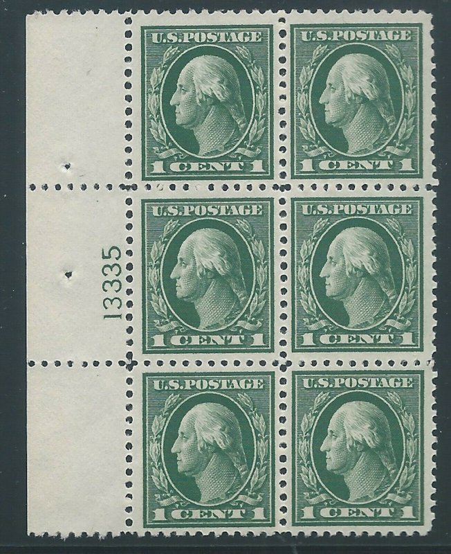 United States, Scott #498, 1c Washington, Plate Block, Mint, N.H., V.F. - X.F.