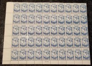 US #733 FULL SHEET of 50,  Byrd Sheet,  VF/XF mint never hinged,   Choice!