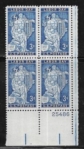 US #1082 3c Labor Day   Plate Block of 4 (MNH) CV $1.00