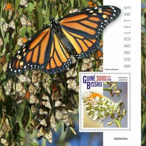 Guinea-Bissau Butterflies Stamps 2020 MNH Orange-Tip Monarch Butterfly 1v S/S