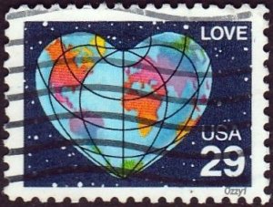 USA 1991 Sc#2535a,  29c Love Heart Globes USED-VF-NH.